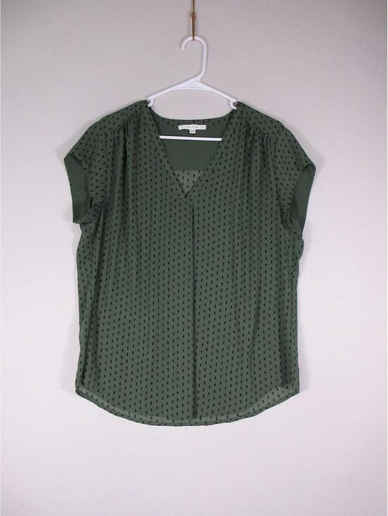 Tops - Fun2fun Womens V-Neck Top Blouse Polka Dots Cap Sleeve Size XL Green